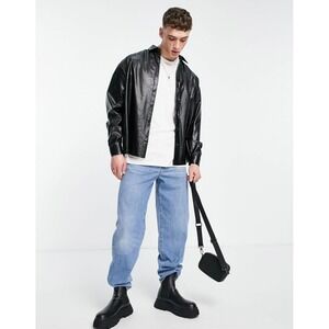 ASOS DESIGN oversized faux leather jacket crocodile print black sz 2XL